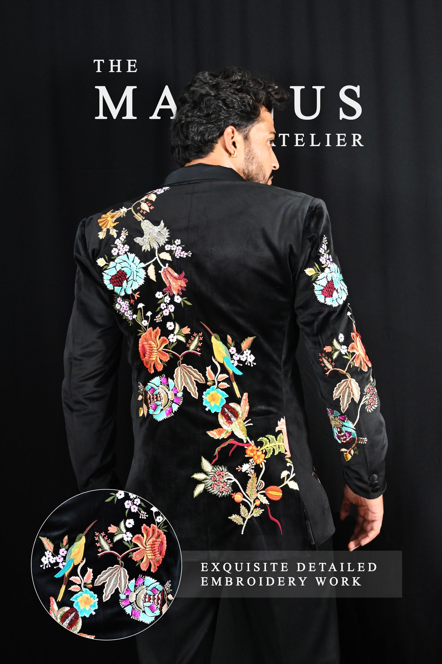 Black Velvet Embroidered Men's Blazer Suit – Sophistication for Special Events