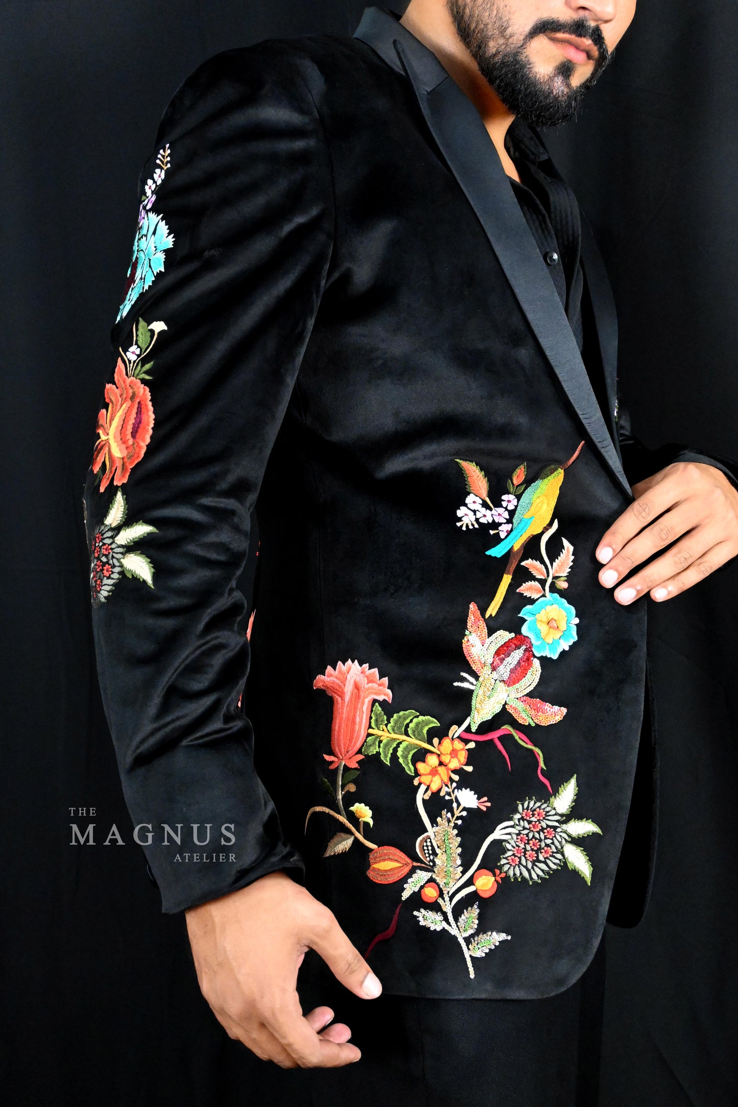 Black Velvet Embroidered Men's Blazer Suit – Sophistication for Special Events