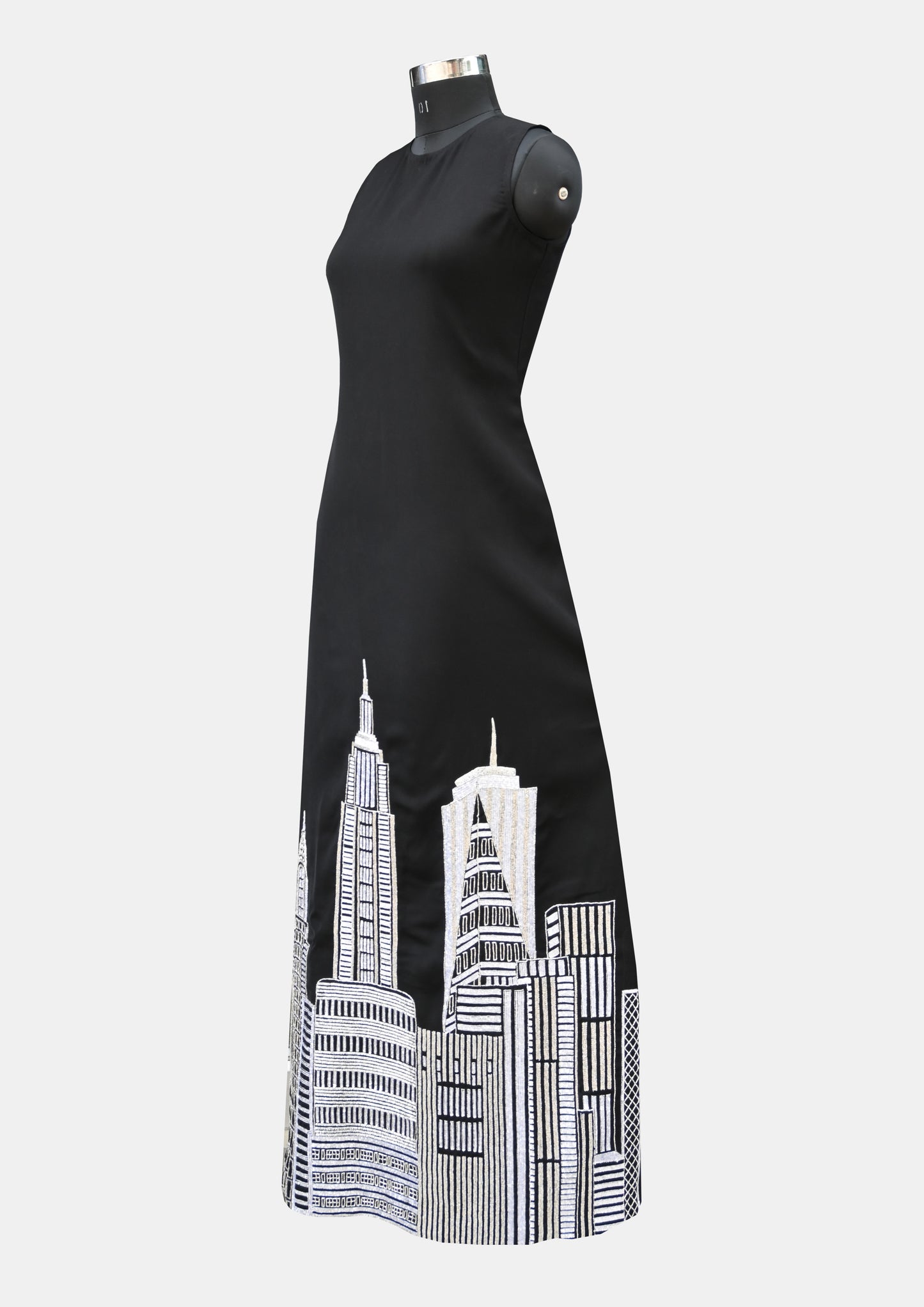 Women's Embroidered Black New York Skyscrapers Dress for Special Occasions