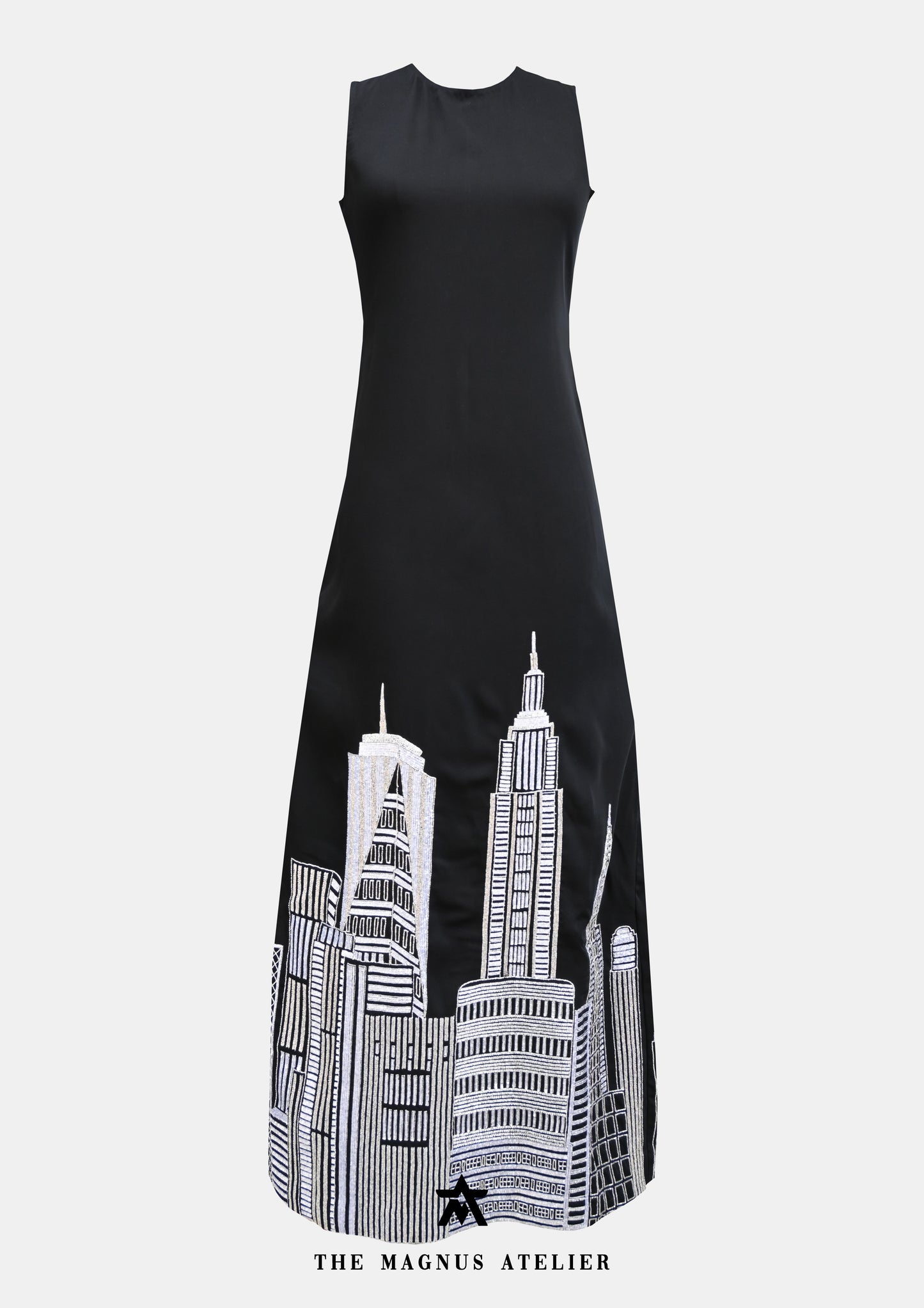 Women's Embroidered Black New York Skyscrapers Dress for Special Occasions